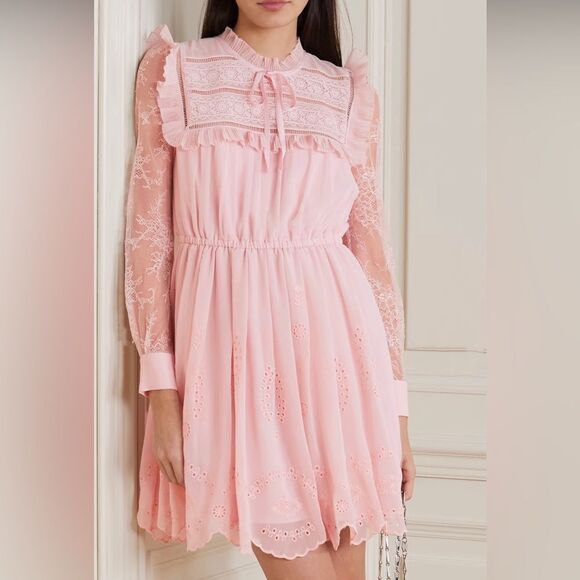 SELF-PORTRAIT Broderie Chiffon Mini Dress size 6 - Picture 1 of 13
